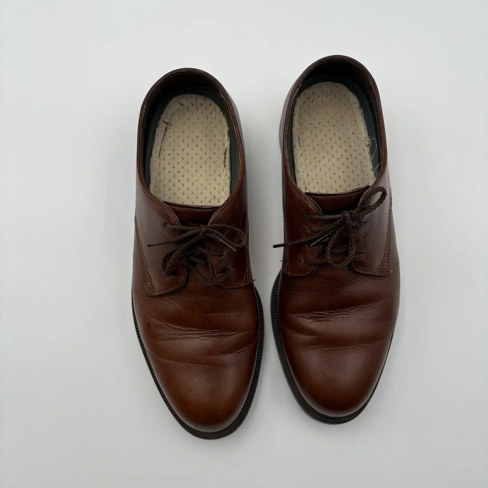 Florsheim Mens Dress Shoes 10 D Brown Leather Plain Toe Derby Oxford Lace Up
